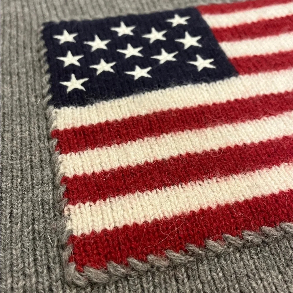 Polo Ralph Lauren American Flag Scarf Grey 58”x12” Wool Laine USA